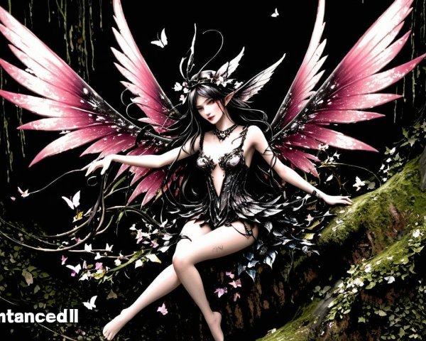 Mystical Fairy in Enchanted Forest with Butterflies