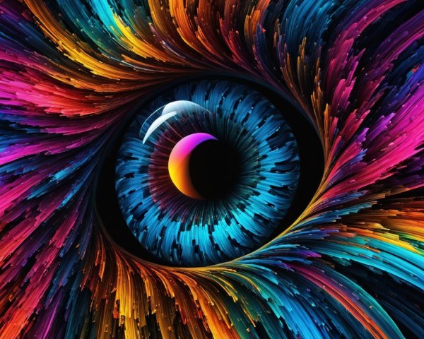 Vibrant Swirling Eye Design with Colorful Strands
