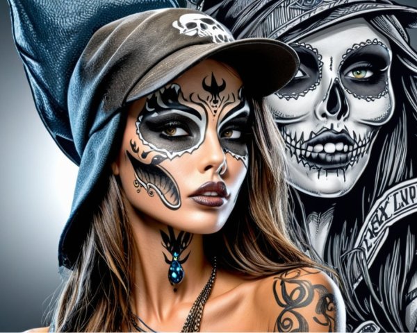 Woman with Day of the Dead Face Paint and Skull Art