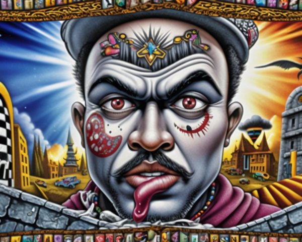 Surreal portrait of a man with dramatic facial paint