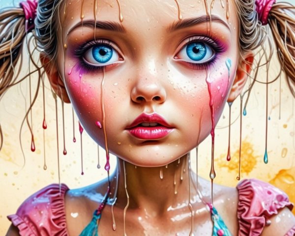 Whimsical Girl with Colorful Face Paint and Pigtails