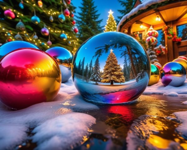 Colorful Christmas Ornaments on Snowy Surface