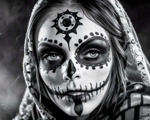 Close-Up Portrait of Woman with Sugar Skull Makeup