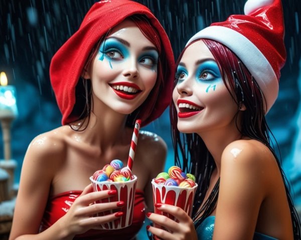 Portrait of Two Women with Red Hair and Festive Attire