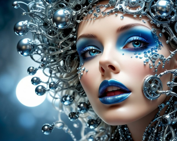 Futuristic Beauty with Silver and Blue Elements