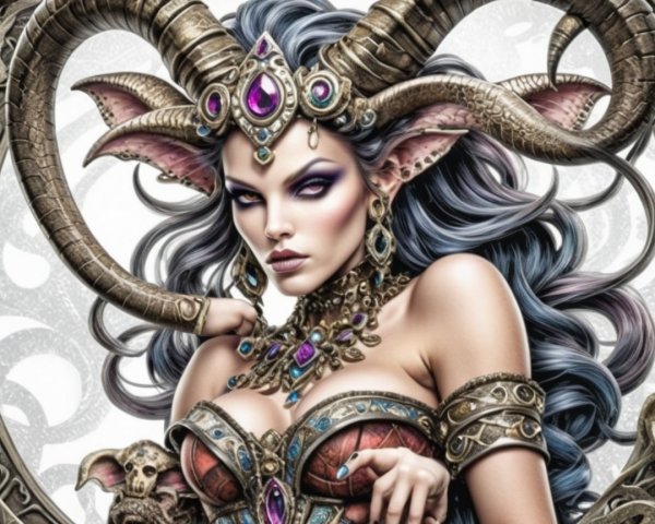 Fantasy Character with Intricate Horns and Jewelry
