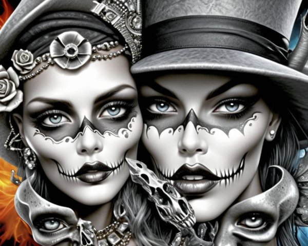 Día de los Muertos-Inspired Makeup on Two Women