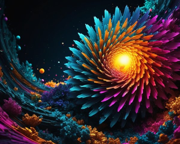 Multicolored Spiral Design with Central Glowing Orb