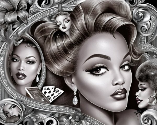 Glamorous Monochromatic Illustration of Stylish Women