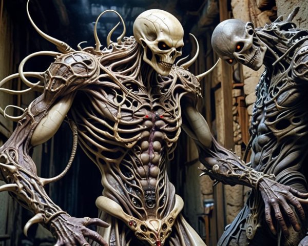 Eerie Skeletal Figures with Glowing Red Eyes