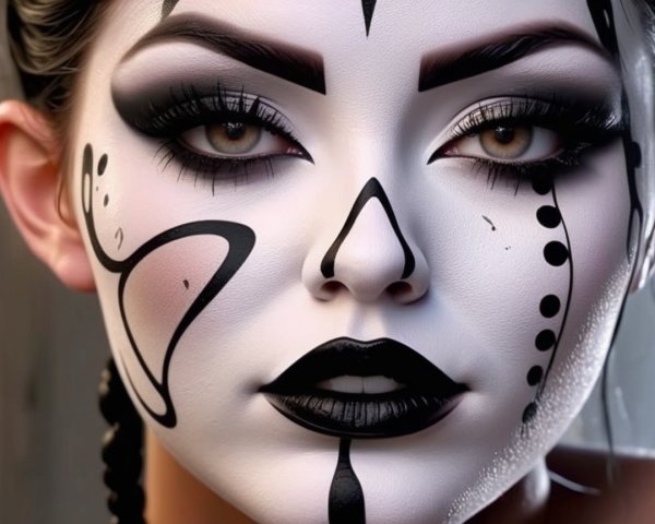Portrait of a Woman with Dramatic Makeup and Designs