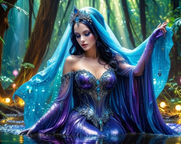 Mystical Figure in Forest with Ethereal Beauty