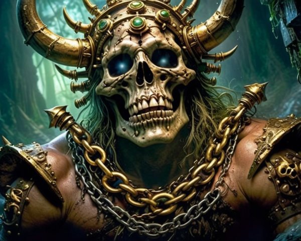 Skeletal Figure in Ornate Armor in Dark Fantasy Setting