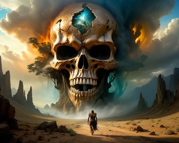 Desert Landscape with Colossal Skull and Figure