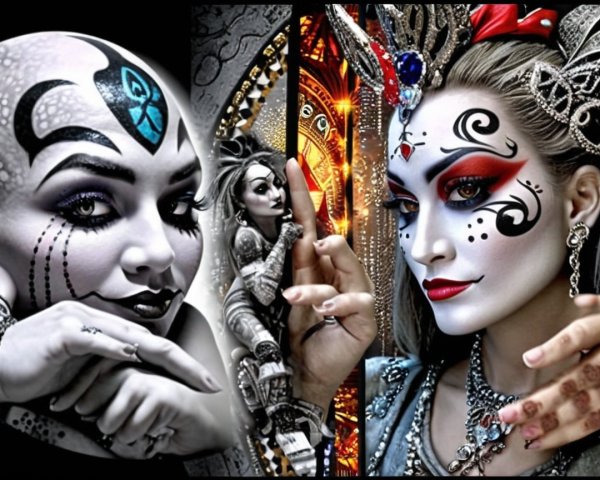 Montage of Three Artistic Portraits with Face Painting