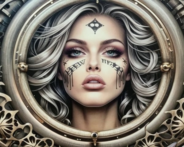 Portrait of a Woman with Silver Hair and Tattoos