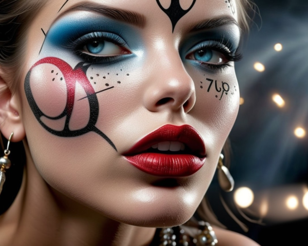 Close-Up Portrait of a Woman with Bold Makeup
