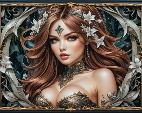 Fantasy Portrait of a Woman with Auburn Hair and Gems