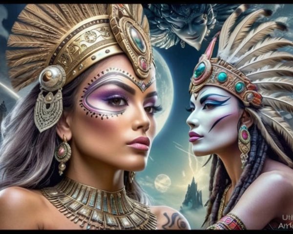 Cultural-Inspired Headpieces and Ethereal Landscape