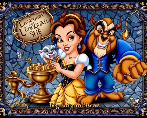 Colorful Animated Scene of Belle and the Beast