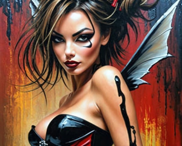 Stylized Gothic Portrait of a Woman with Dramatic Colors
