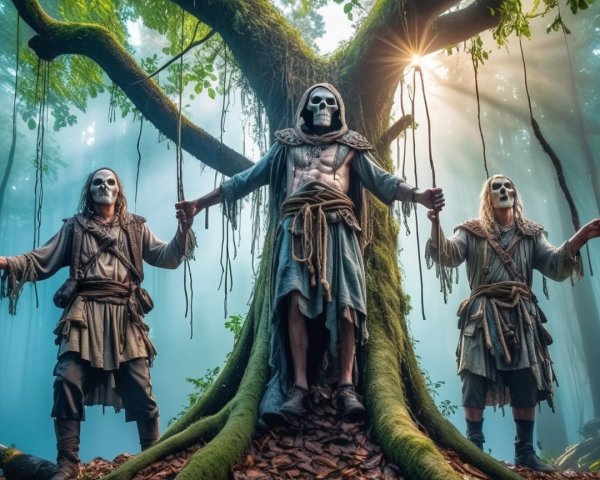 Hooded Figures in Ritual Circle by Ancient Tree