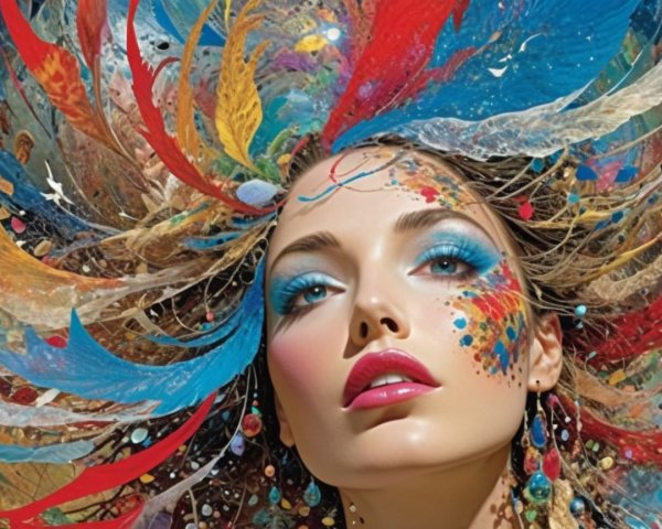 Portrait of a woman with vibrant artistic makeup
