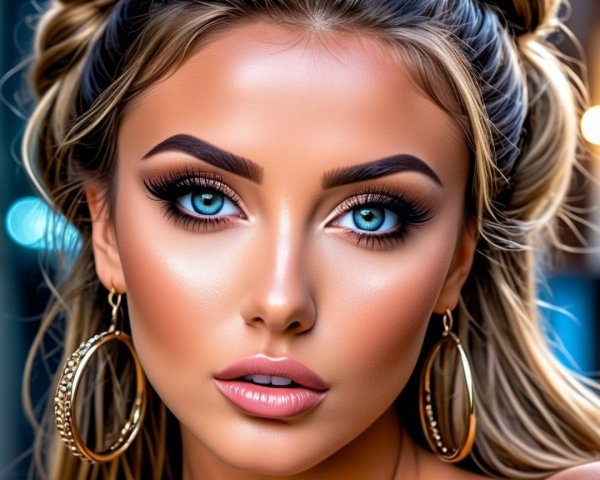 Close-Up Portrait of a Young Woman with Blue Eyes