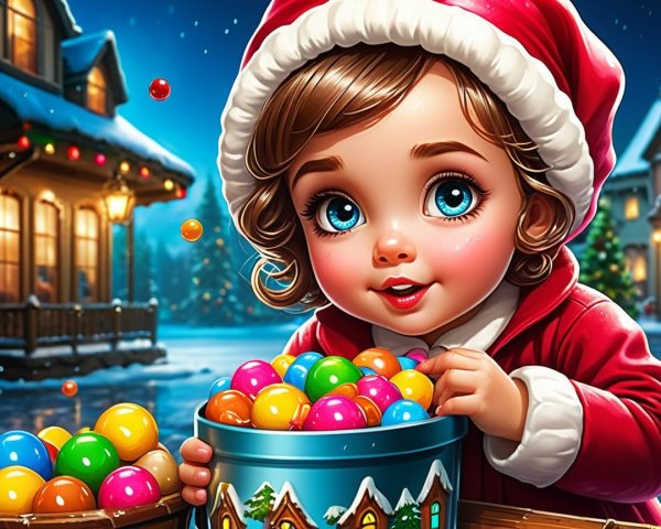Adorable Baby Girl in Holiday Village Setting