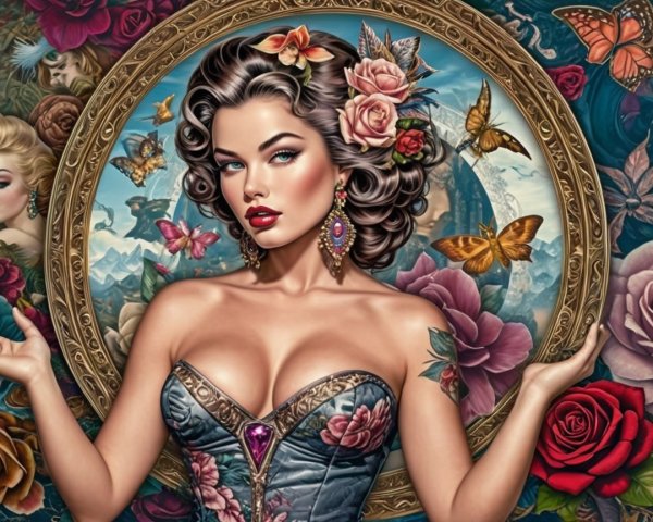 Elegant Woman in Floral Dress with Vibrant Background