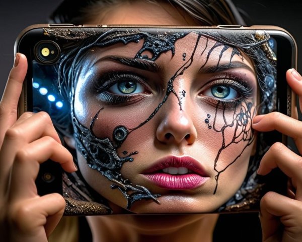Close-up Portrait of Woman with Bold Makeup and Blue Eyes