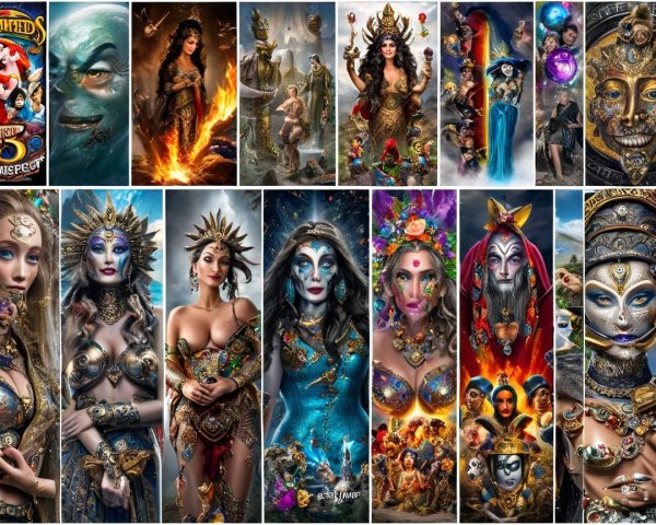 Collage of Female Deities and Mythological Figures