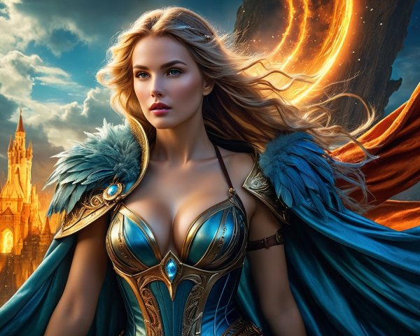 Fantasy Warrior in Intricate Armor with Castle Background