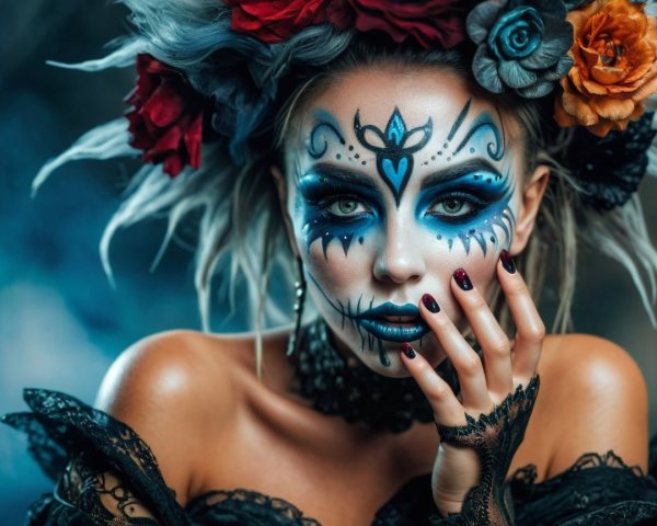 Portrait of a Woman with Día de los Muertos Face Paint