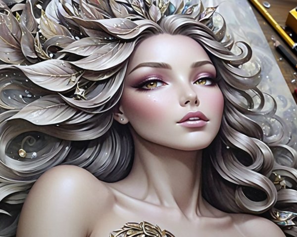 Ethereal Woman with Floral Hair and Luminous Skin