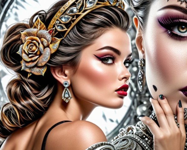 Portrait of a Woman with Elaborate Makeup and Jewelry
