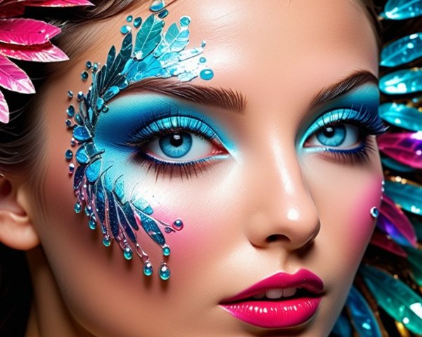 Close-Up Portrait of a Woman with Vibrant Makeup