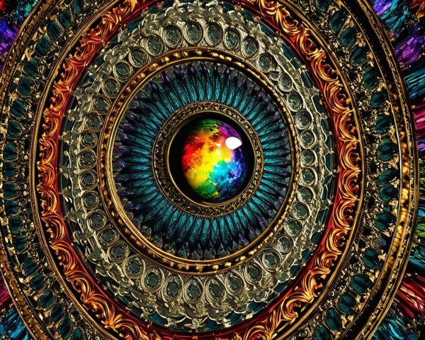 Intricate Circular Design with Luminous Center Eye