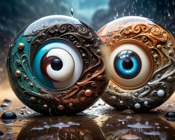 Ornate Spheres with Eyes in Natural Setting