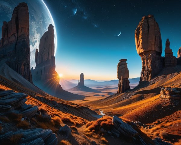 Extraterrestrial Landscape with Vibrant Rock Formations