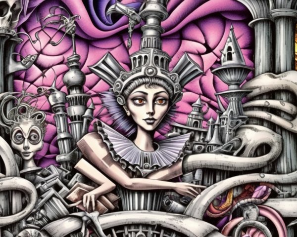 Stylized Female Figure in Steampunk Fantasy Artwork