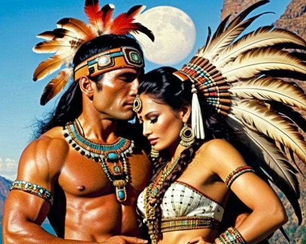 Couple in Traditional Attire Against Dramatic Landscape