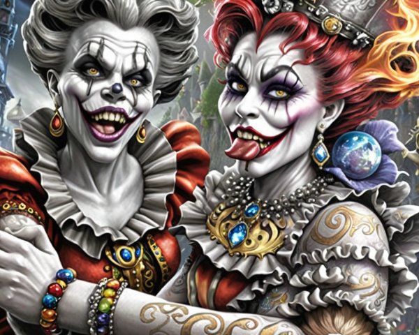 Clown Characters with Vibrant Costumes and Makeup