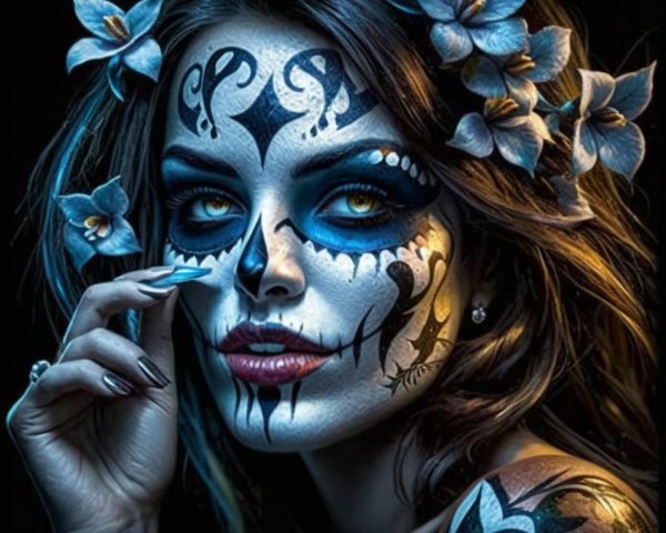 Portrait of Woman in Sugar Skull Makeup for Día de los Muertos