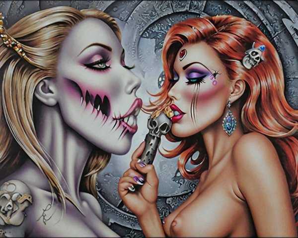 Stylized Female Figures with Intricate Makeup Details