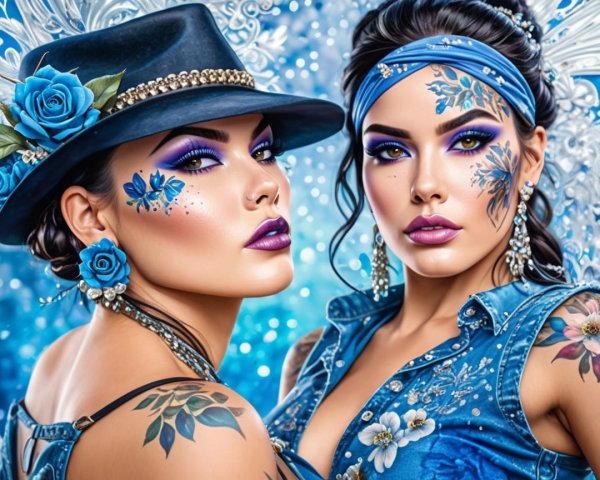 Dramatic Makeup and Floral Denim Fashion Display