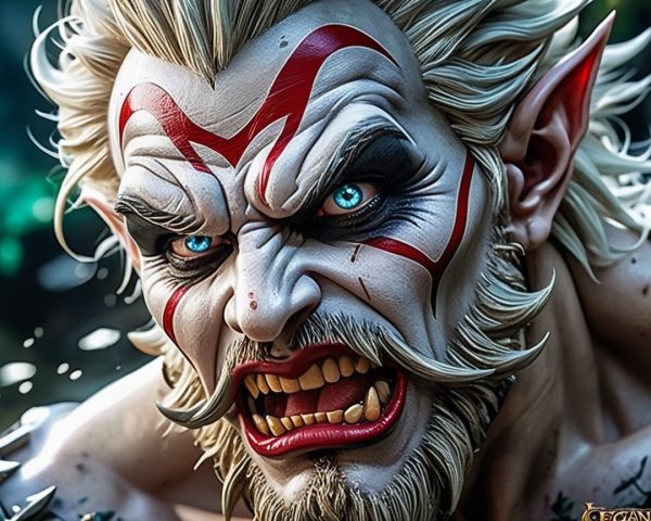 Muscular Warrior with Dramatic Facial Markings and Fangs