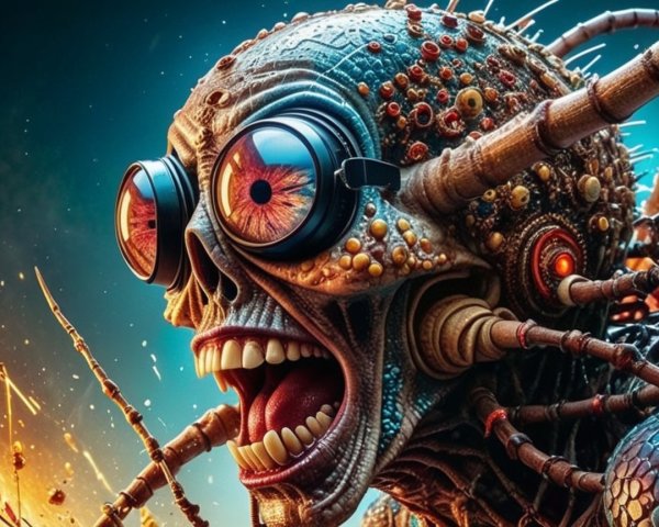 Surreal Cybernetic Skull with Mechanical Features