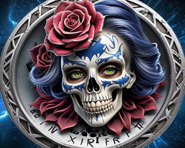 Skull with Roses and Cosmic Background Design