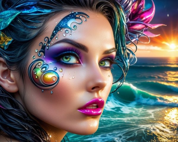 Portrait of a Woman with Colorful Hair and Makeup